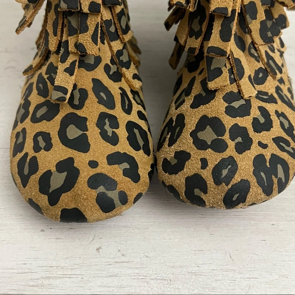 Monkey Feet Leather Fringe Minky Lined Mocassin Bootie Toddler 9-10